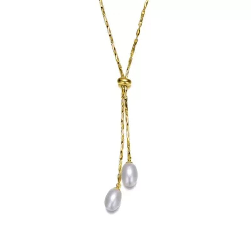Lab Created Rozzato 14K Gold Plated with Pearl and Cubic Zirconia Y Neck Necklace