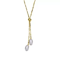 Lab Created Rozzato 14K Gold Plated with Pearl and Cubic Zirconia Y Neck Necklace