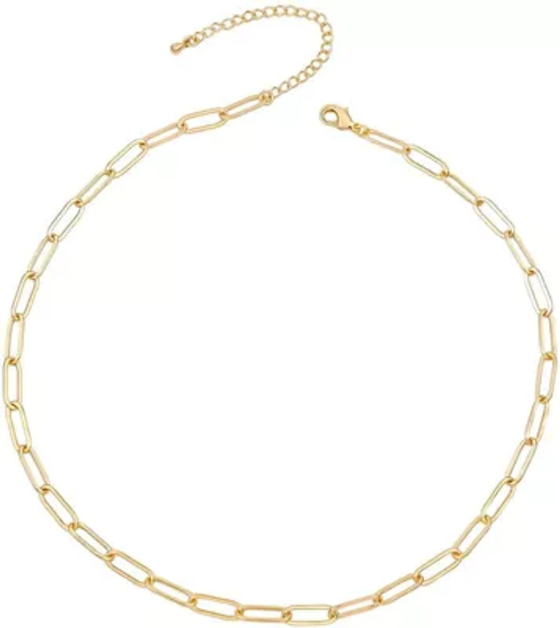 Lab Created 14K Gold Plated Cable Link Chain Adjustable Necklace for Kids/Teens