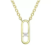 Lab Created 14K Gold Plated with Clear Baguette Cubic Zirconia Modern Necklace for Kids/Teens