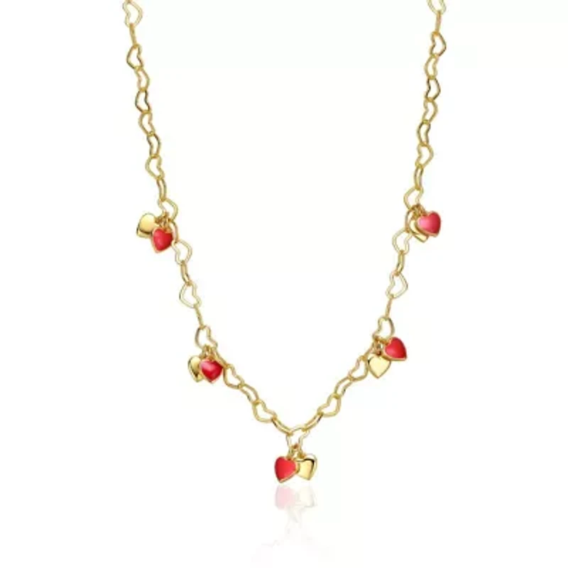Lab Created 14K Gold Plated with Red Heart Enamel Charm Necklace for Kids