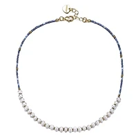 Lab Created 14K Gold Plated with Light Blue Mineral Beads & Freshwater Pearls Bracelet for Kids/Teens