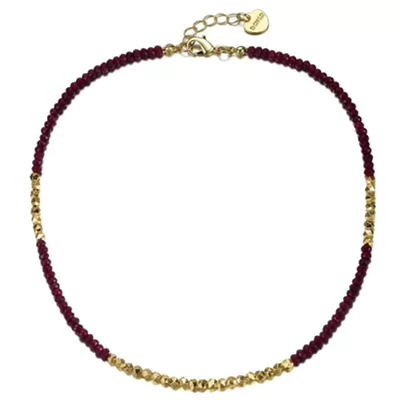 Lab Created 14K Gold Plated with Red and Gold Plated Mineral Beaded Necklace for Kids