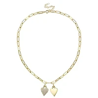 Lab Created 14K Gold Plated with Clear Cubic Zirconia Double Heart Pendant Cable Chain Adjustable Necklace