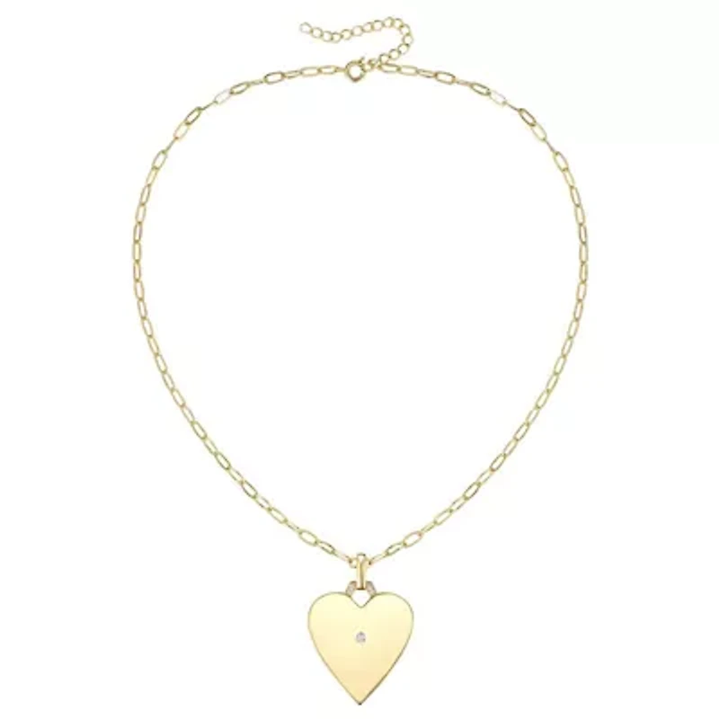 Lab Created 14K Gold Plated with Clear Cubic Zirconia Heart Pendant Necklace