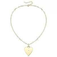 Lab Created 14K Gold Plated with Clear Cubic Zirconia Heart Pendant Necklace