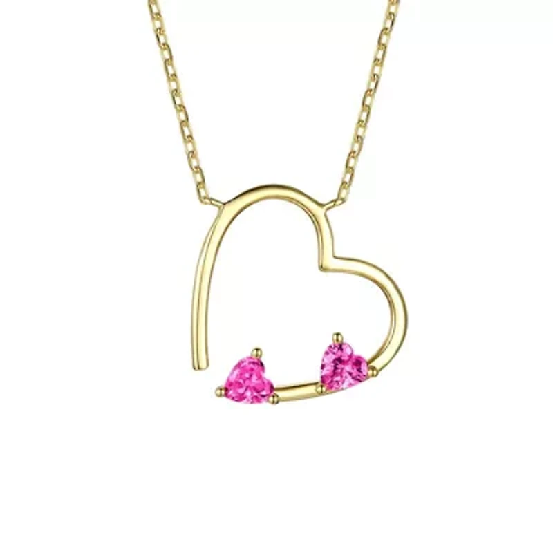 Lab Created 14K Gold Plated with Pink Cubic Zirconia Open Heart Layering Necklace