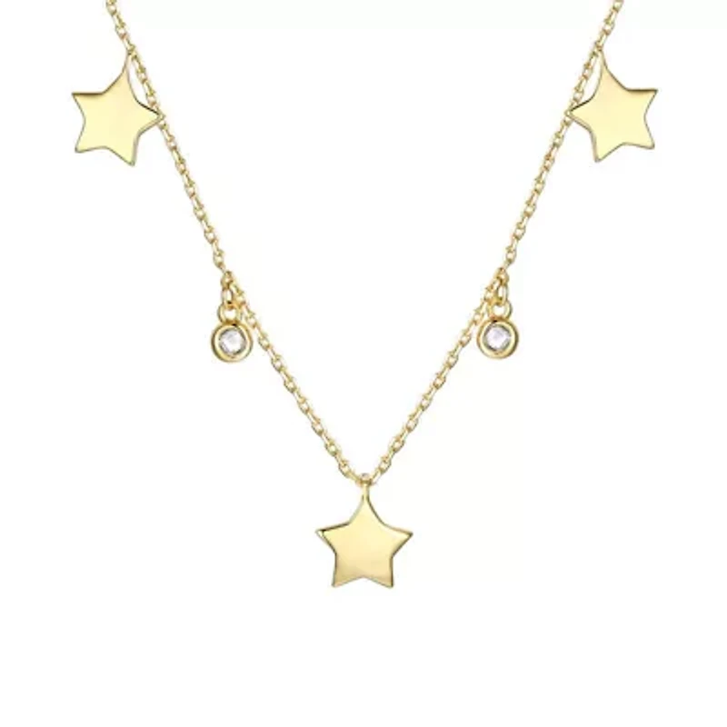 Lab Created 14K Gold Plated with Clear Cubic Zirconia Droplets & Star Charm Station Necklace