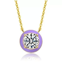 Lab Created 14K Gold with Clear Cubic Zirconia Solitaire Purple Enamel Petite Halo Pendant for Teens