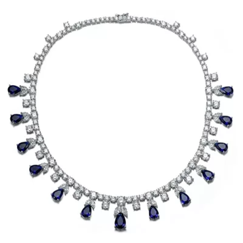 Lab Created Rozzato White Gold Plated with Sapphire Blue Cubic Zirconia Station Necklace
