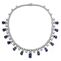 Lab Created Rozzato White Gold Plated with Sapphire Blue Cubic Zirconia Station Necklace