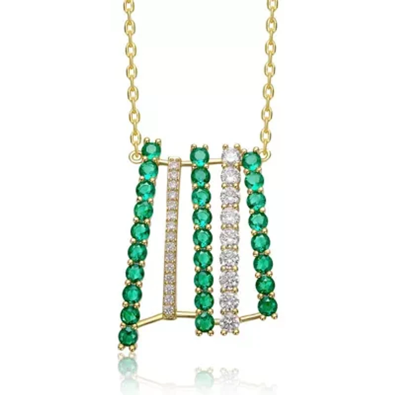 Lab Created Rozzato 14K Gold Plated with Clear & Emerald Green Cubic Zirconia Bar Pendant Necklace