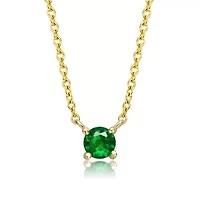 Lab Created 14K Gold Plated with Emerald Green Cubic Zirconia Solitaire Necklace for Kids/Teens