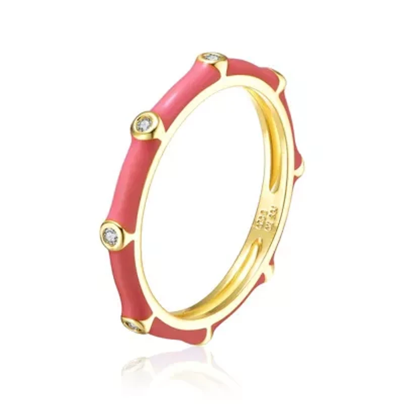 Lab Created Rozzato 14K Gold Plated with Cubic Zirconia Rose-Pink Bamboo Stacking Ring for Kids