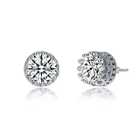 Sterling Silver White Gold Plated with 2.40ctw Lab Created Moissanite Solitaire Princess Queen Crown Stud Earrings