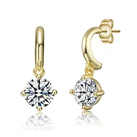 Sterling Silver 14K Gold Plated with Lab Created Moissanite Solitaire C-Hoop Dangle Earrings