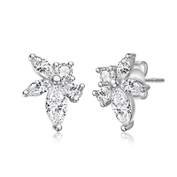 Sterling Silver White Gold Plated with Lab Created Moissanite Leaf Cluster Stud Earrings