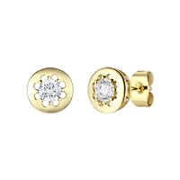 Sterling Silver 14K Gold Plated with 0.60ctw Lab Created Moissanite Solitaire Modern Bezel Stud Earrings