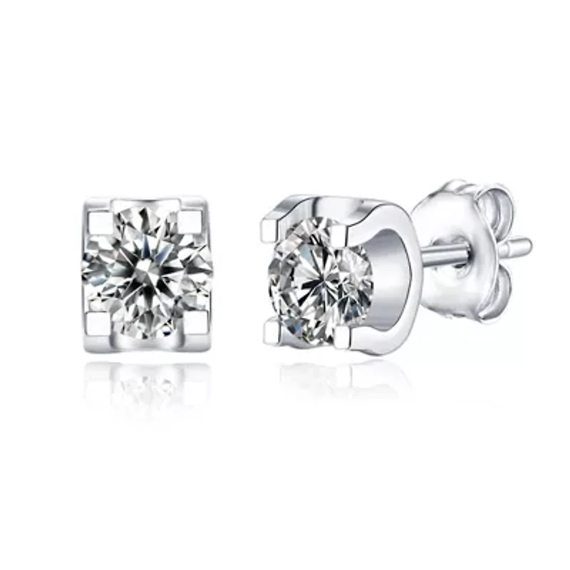 Sterling Silver White Gold Plated with 0.50ctw Lab Created Moissanite Solitaire Tulip Stud Earrings