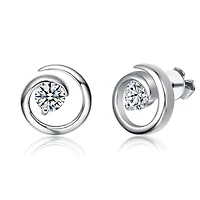 Sterling Silver White Gold Plated with 1ct Lab Created Moissanite Open Eternity Circle Swirl Stud Earrings