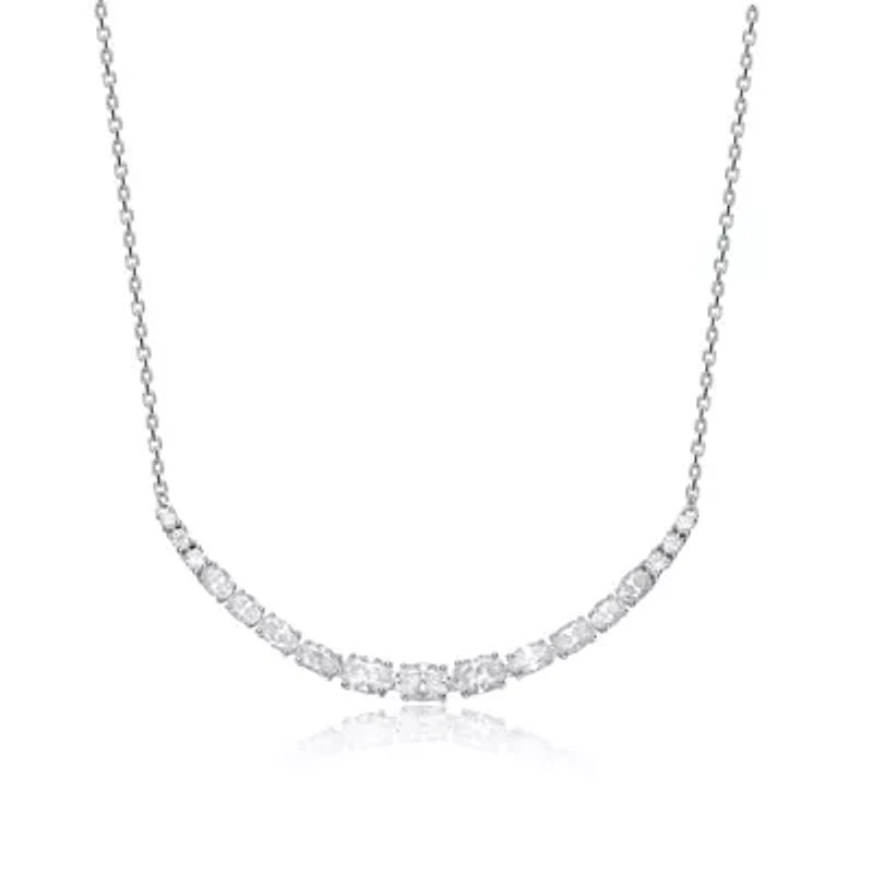 Sterling Silver White Gold Plated with 1.96ct Lab Created Moissanite Curved Bar Necklace