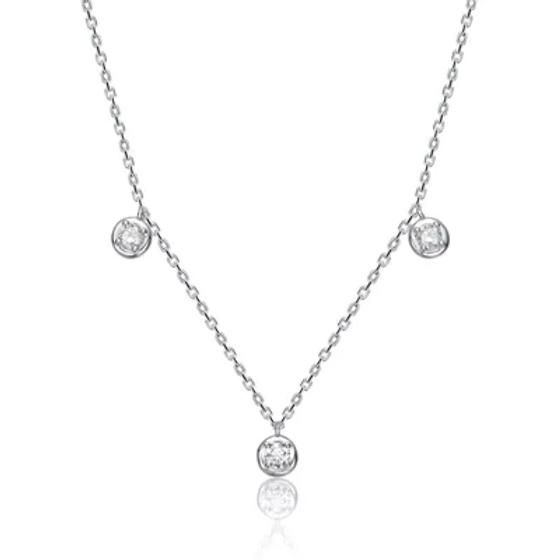Sterling Silver White Gold Plated with 0.17ct Lab Created Moissanite Raindrop Station Necklace