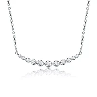 Sterling Silver White Gold Plated with 0.09ct Lab Created Moissanite Curved Bar Pendant Necklace