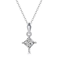 Sterling Silver White Gold Plated with 1ctw Lab Created Moissanite Princess Solitaire Pendant Necklace