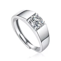 Sterling Silver White Gold Plated with 0.50ct Round Lab Created Moissanite Flush Set Solitaire Men Women Anniversary Adjustable Ring