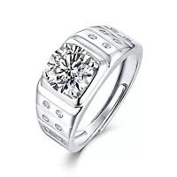 Sterling Silver White Gold Plated with 1.25ctw Lab Created Moissanite Solitaire & Bezel Sides Engagement Men Women Anniversary Adjustable Ring