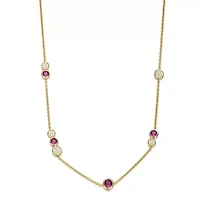 Lab Created Sterling Silver 14K Gold Plated with Ruby Red Cubic Zirconia Necklace