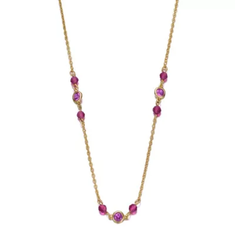 Lab Created Sterling Silver 14K Gold Plated with Ruby Red Cubic Zirconia Necklace