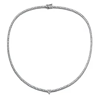 Lab Created White Gold Plated with Clear Cubic Zirconia Tennis Necklace with Heart Centerpiece