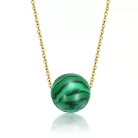 Lab Created Sterling Silver 14K Gold Plated with Green Sphere Malachite Necklace
