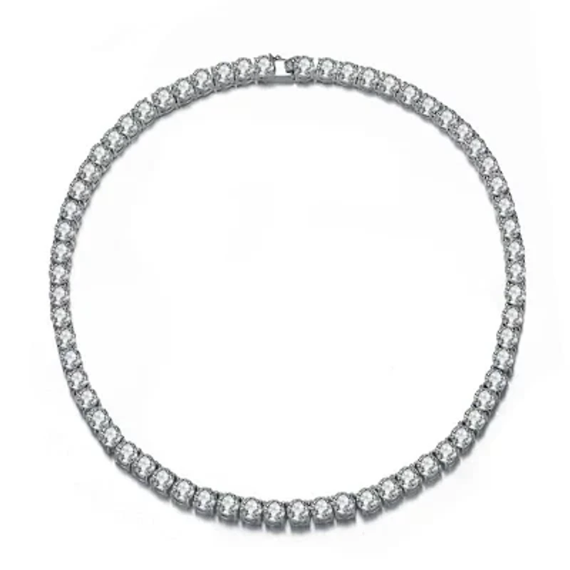 Lab Created Rozzato Sterling Silver White Gold Plated with Cubic Zirconia Eternity Circle Tennis Necklace