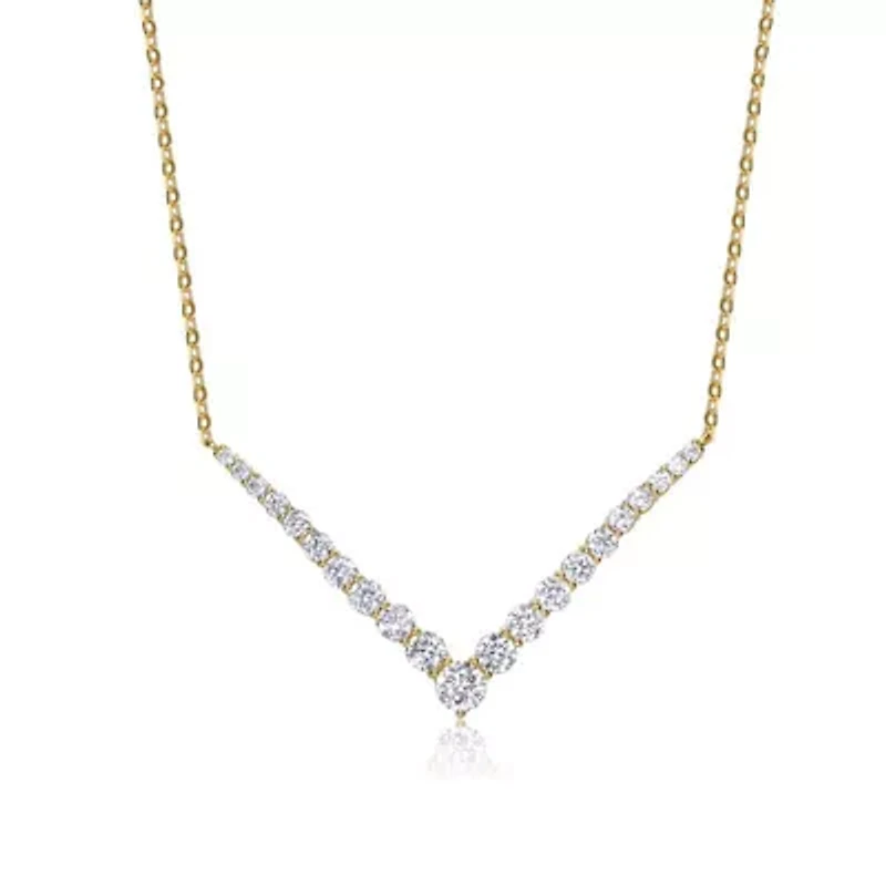 Lab Created 14K Gold-Plated with Clear Cubic Zirconia Chevron Layering Necklace