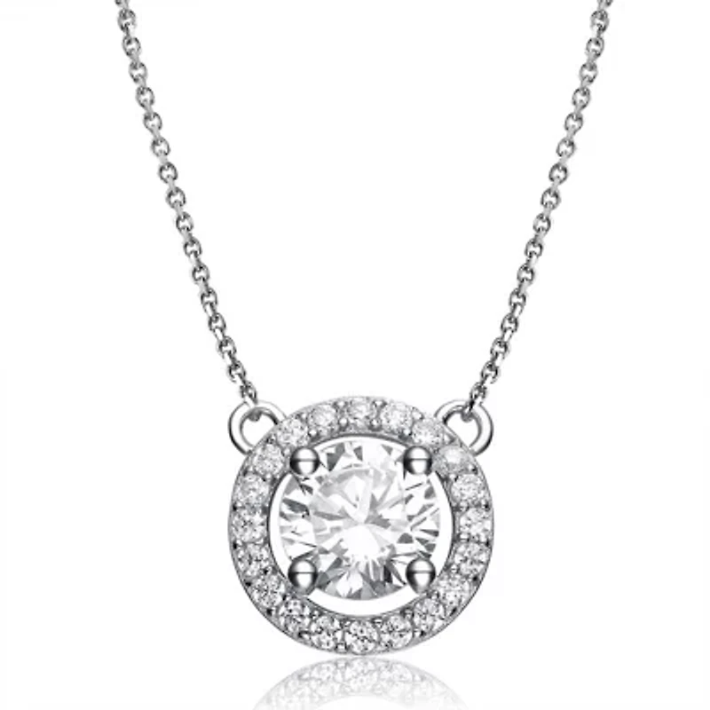 Lab Created Rozzato Sterling Silver White Gold Plated with Clear Cubic Zirconia Round Pendant Necklace