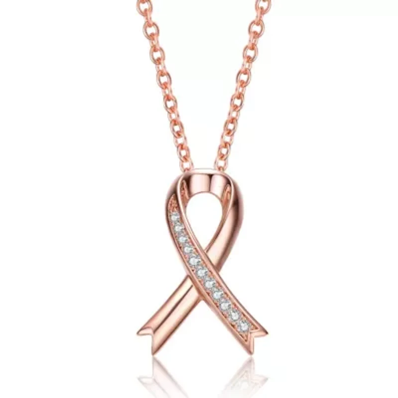 Lab Created Rozzato Sterling Silver 18K Rose Gold Plated with Clear Cubic Zirconia Loop Necklace