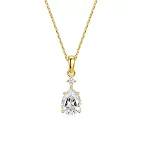 Lab Created Rozzato Sterling Silver 14K Gold Plated with Cubic Zirconia Raindrop Pear 2-Stone Pendant Necklace