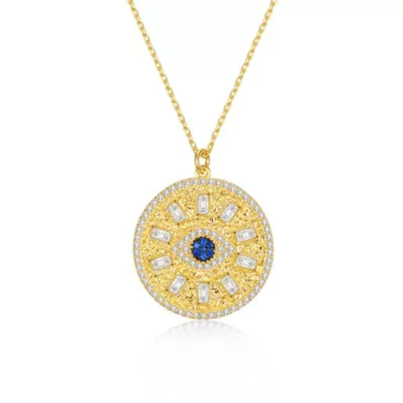 Lab Created Rozzato Sterling Silver 14K Gold Plated with Sapphire Blue Cubic Zirconia Mandala Medallion Pendant Necklace