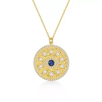 Lab Created Rozzato Sterling Silver 14K Gold Plated with Sapphire Blue Cubic Zirconia Mandala Medallion Pendant Necklace