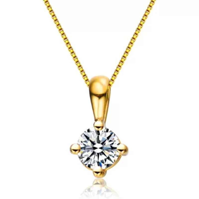 Lab Created Rozzato Sterling Silver 14K Gold Plated with Clear Round Cubic Zirconia Solitaire Necklace