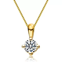 Lab Created Rozzato Sterling Silver 14K Gold Plated with Clear Round Cubic Zirconia Solitaire Necklace