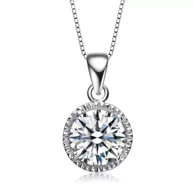 Lab Created Rozzato Sterling Silver White Gold Plated with Cubic Zirconia Round Stud Style Necklace