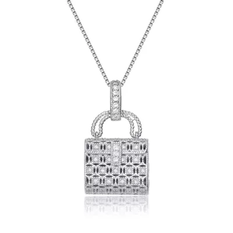 Lab Created Rozzato Sterling Silver White Gold Plated with Cubic Zirconia Lock Necklace