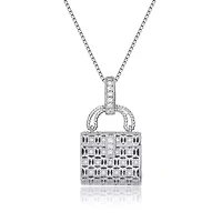 Lab Created Rozzato Sterling Silver White Gold Plated with Cubic Zirconia Lock Necklace