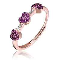 Lab Created Rozzato Sterling Silver 18K Rose Gold Plated with Ruby & Cubic Zirconia Pave Hearts Promise Stacking Ring