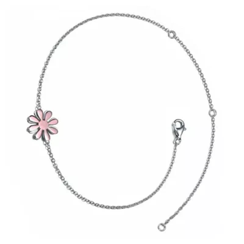 Rozzato Sterling Silver 18K Rose Gold Plated Daisy Flower Charm Anklet, Adjustable Length for Teens