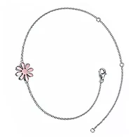 Rozzato Sterling Silver 18K Rose Gold Plated Daisy Flower Charm Anklet, Adjustable Length for Teens