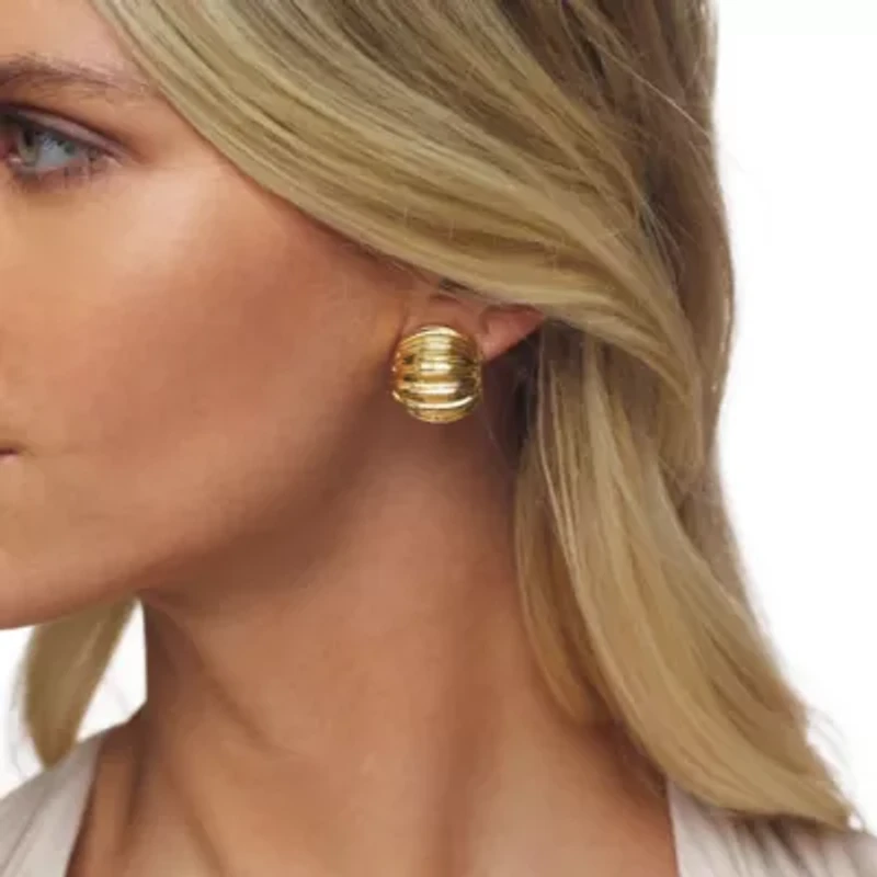 Polished Gold Ribbed Clip-On Earrings